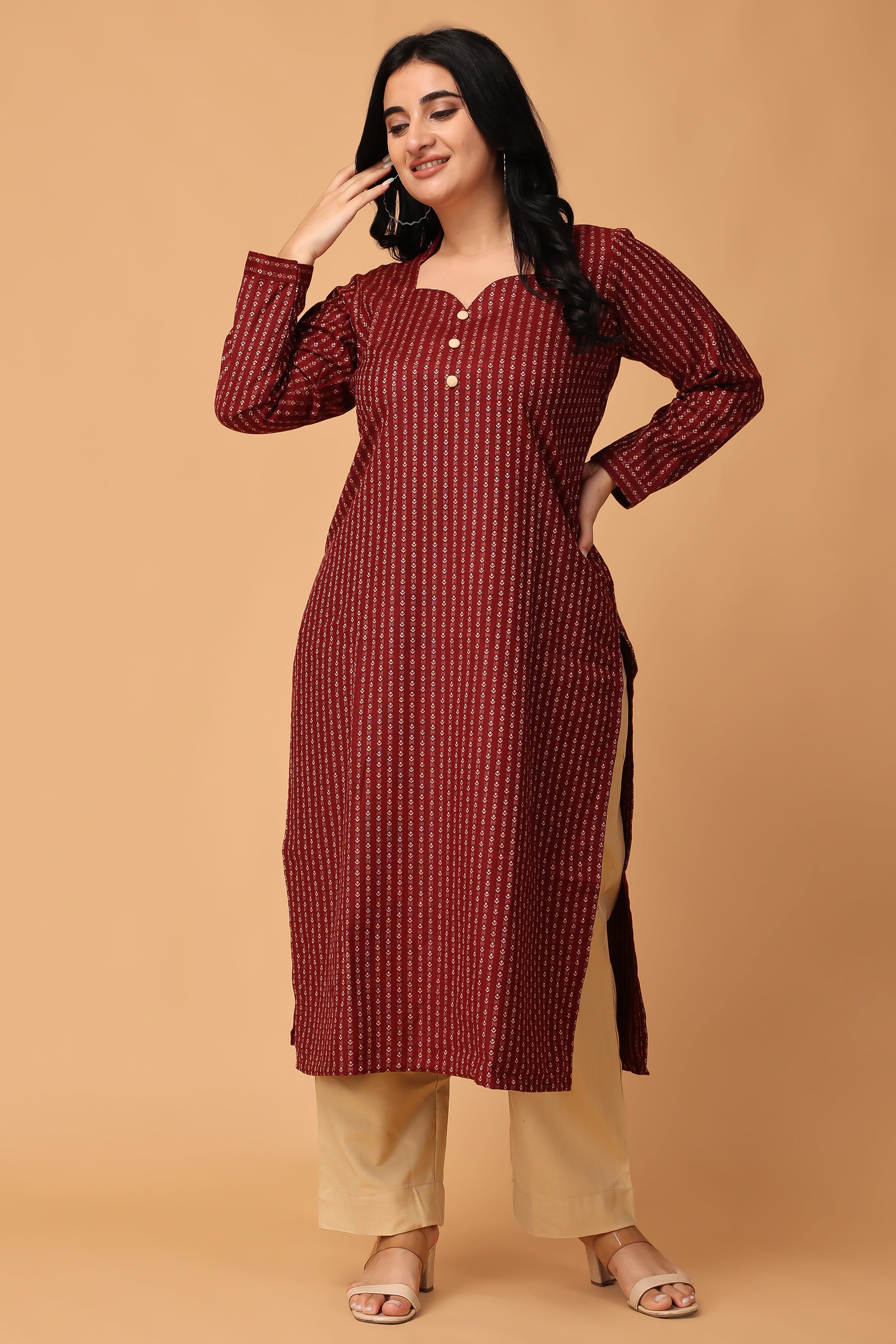 Buy Jompers Women Brown self design straight Kurta with Trousers Online at  Best Price | Distacart